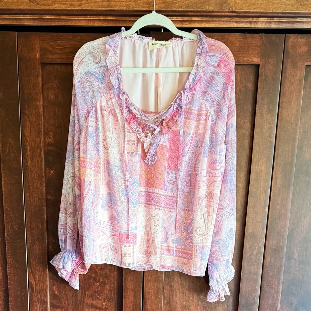 Impressions Paisley Ruffle Blouse